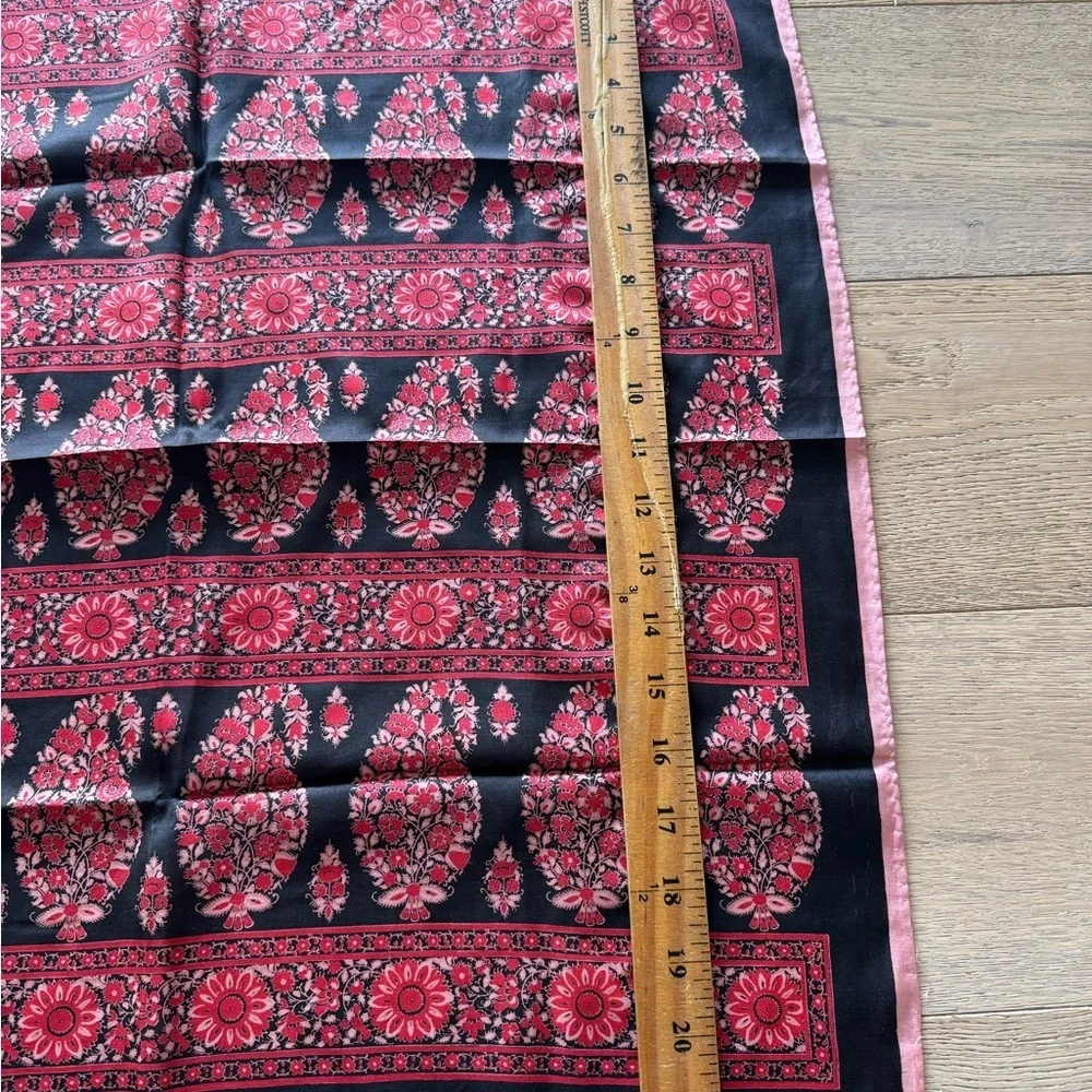 Vintage Oscar de la Renta Silk Scarf - Black & Fuchsia Paisley Floral Motif